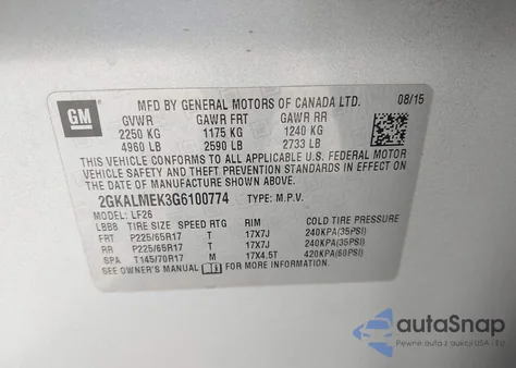 2016 GMC Terrain Sle-1 from USA, damaged, VIN 2GKALMEK3G6100774